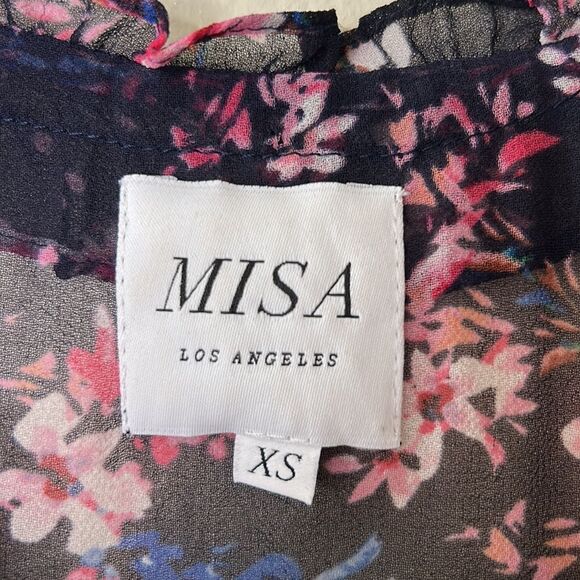 MISA - "Abigail" Short-Sleeve Blouse Floral Print - SZ XS, Black, Floral - Picture 13 of 15